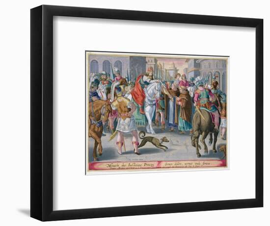 Two monks present silkworms smuggled from China to the Byzantine Emperor Justinian, 6th century-Unknown-Framed Giclee Print