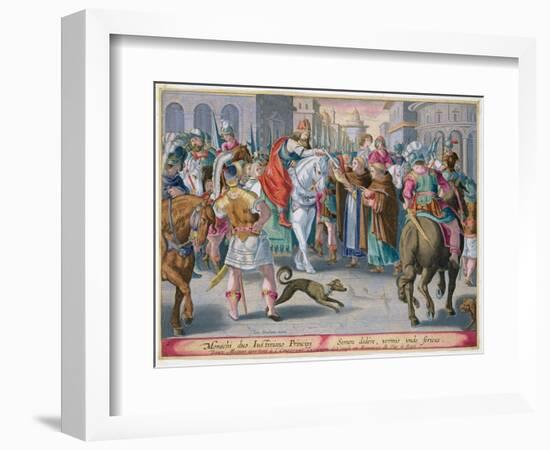 Two monks present silkworms smuggled from China to the Byzantine Emperor Justinian, 6th century-Unknown-Framed Giclee Print