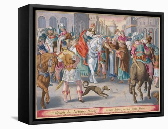 Two Monks Present Silkworms Smuggled from China to the Emperor Justinian-Jan van der Straet-Framed Premier Image Canvas