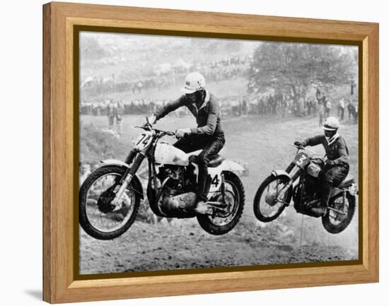 Two Motorcyclists Taking Part in Motocross at Brands Hatch, Kent-null-Framed Premier Image Canvas