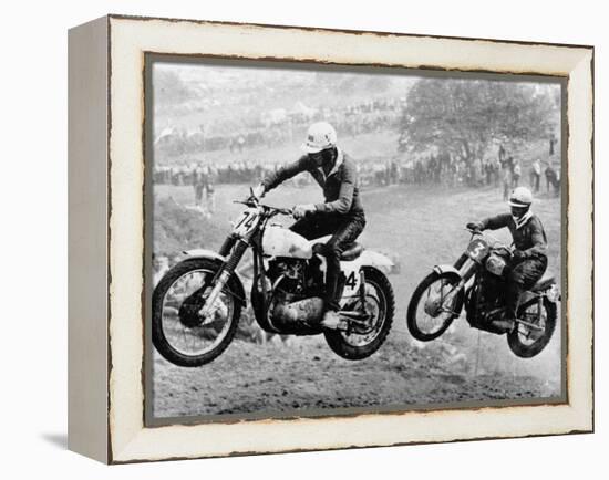 Two Motorcyclists Taking Part in Motocross at Brands Hatch, Kent-null-Framed Premier Image Canvas