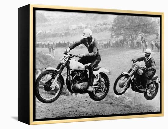Two Motorcyclists Taking Part in Motocross at Brands Hatch, Kent-null-Framed Premier Image Canvas