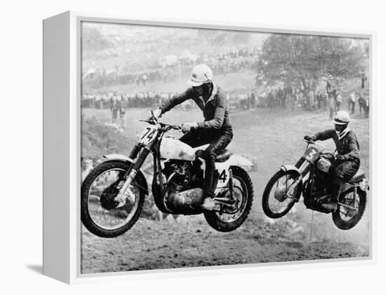 Two Motorcyclists Taking Part in Motocross at Brands Hatch, Kent-null-Framed Premier Image Canvas