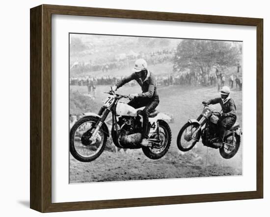 Two Motorcyclists Taking Part in Motocross at Brands Hatch, Kent-null-Framed Photographic Print