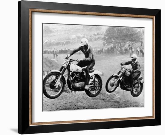 Two Motorcyclists Taking Part in Motocross at Brands Hatch, Kent-null-Framed Photographic Print