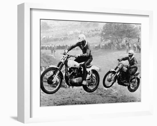 Two Motorcyclists Taking Part in Motocross at Brands Hatch, Kent--Framed Photographic Print