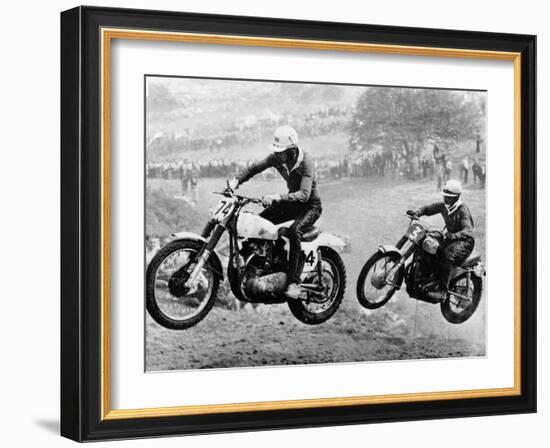 Two Motorcyclists Taking Part in Motocross at Brands Hatch, Kent-null-Framed Photographic Print