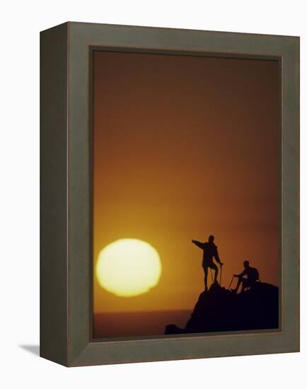 Two Mountain Climbers at Sunset-null-Framed Premier Image Canvas