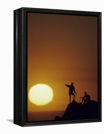 Two Mountain Climbers at Sunset-null-Framed Premier Image Canvas