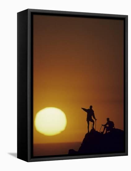 Two Mountain Climbers at Sunset-null-Framed Premier Image Canvas