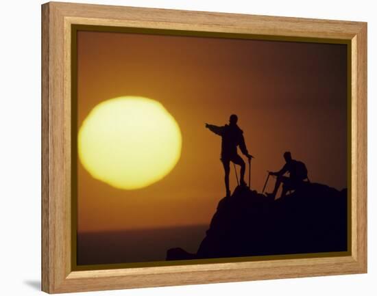 Two Mountain Climbers at Sunset-null-Framed Premier Image Canvas