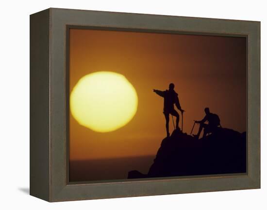 Two Mountain Climbers at Sunset-null-Framed Premier Image Canvas