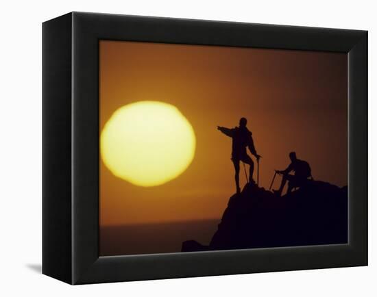 Two Mountain Climbers at Sunset-null-Framed Premier Image Canvas