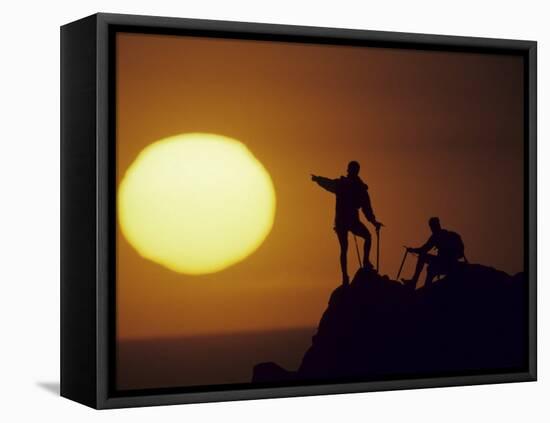 Two Mountain Climbers at Sunset-null-Framed Premier Image Canvas