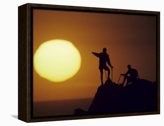 Two Mountain Climbers at Sunset-null-Framed Premier Image Canvas