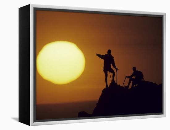 Two Mountain Climbers at Sunset-null-Framed Premier Image Canvas