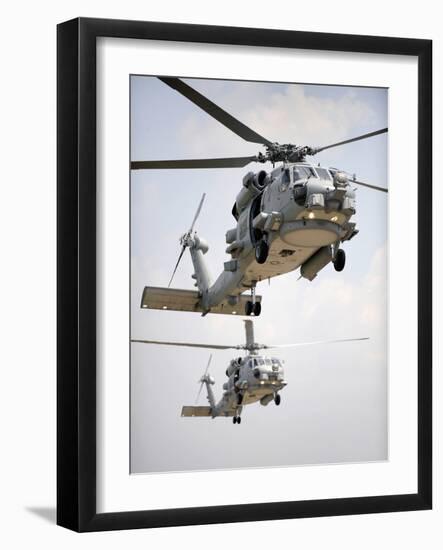 Two Multi-mission MH-60R Sea Hawk Helicopters Fly in Tandem-Stocktrek Images-Framed Photographic Print