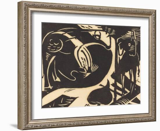 Two Mythical Animals (Zwei Fabeltiere), 1914-Franz Marc-Framed Giclee Print