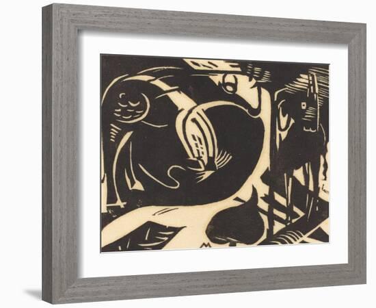Two Mythical Animals (Zwei Fabeltiere), 1914-Franz Marc-Framed Giclee Print