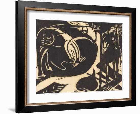 Two Mythical Animals (Zwei Fabeltiere), 1914-Franz Marc-Framed Giclee Print