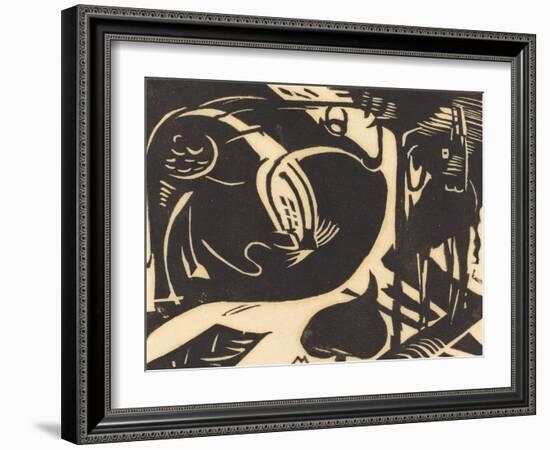 Two Mythical Animals (Zwei Fabeltiere), 1914-Franz Marc-Framed Giclee Print