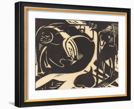 Two Mythical Animals (Zwei Fabeltiere), 1914-Franz Marc-Framed Giclee Print