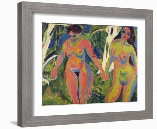Two Naked Women in a Wood; Zwei Nackte Frauen Im Wald-Ernst Ludwig Kirchner-Framed Giclee Print