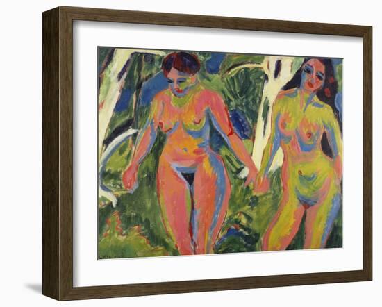 Two Naked Women in a Wood; Zwei Nackte Frauen Im Wald-Ernst Ludwig Kirchner-Framed Giclee Print