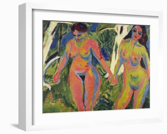 Two Naked Women in a Wood; Zwei Nackte Frauen Im Wald-Ernst Ludwig Kirchner-Framed Giclee Print