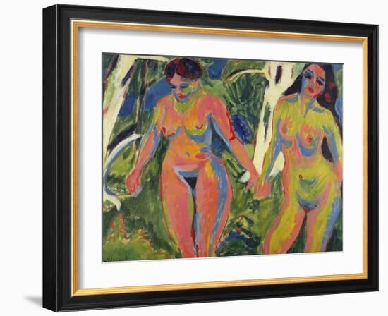 Two Naked Women in a Wood; Zwei Nackte Frauen Im Wald-Ernst Ludwig Kirchner-Framed Giclee Print