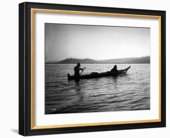 Two Native Americans with Canoe, Circa 1906-Asahel Curtis-Framed Giclee Print