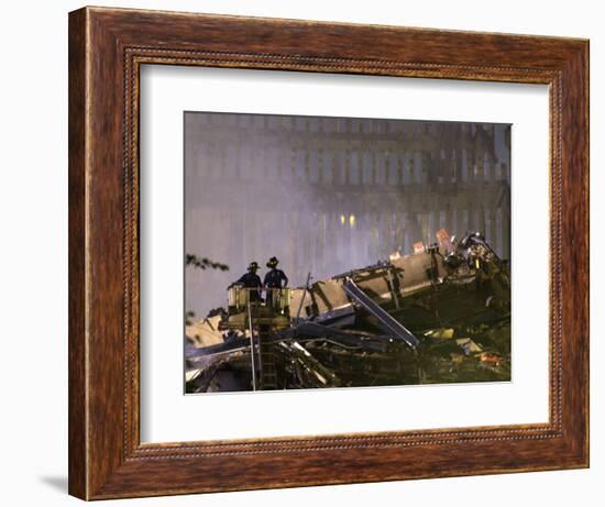 Two New York Firefighters View the Smoldering Rubble-null-Framed Photographic Print