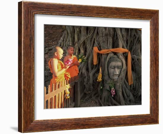 Two Novice Buddhist Monks with Offerings, Unesco World Heritage Site, Central Thailand-Gavin Hellier-Framed Photographic Print