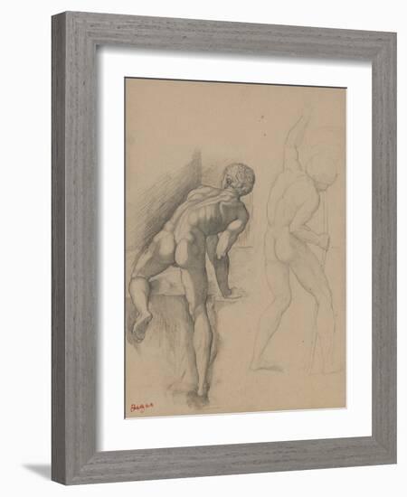 Two Nude Men, 1856-57 (Graphite Pencil on Dark Cream Paper)-Edgar Degas-Framed Giclee Print