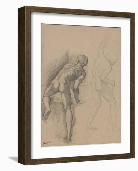 Two Nude Men, 1856-57 (Graphite Pencil on Dark Cream Paper)-Edgar Degas-Framed Giclee Print