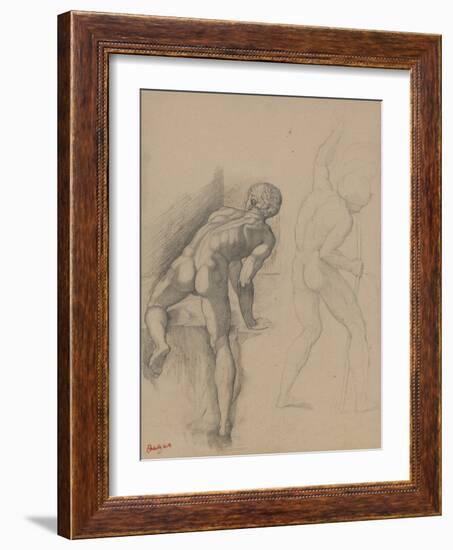 Two Nude Men, 1856-57 (Graphite Pencil on Dark Cream Paper)-Edgar Degas-Framed Giclee Print