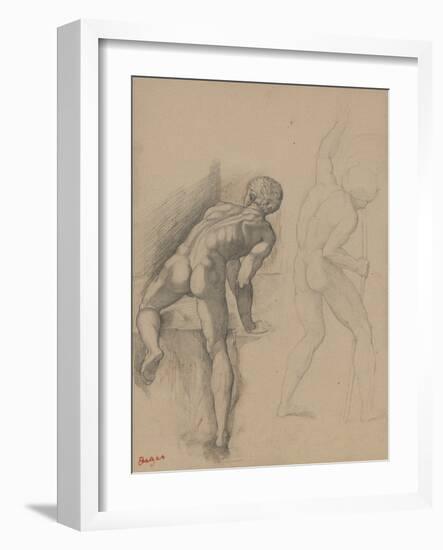 Two Nude Men, 1856-57 (Graphite Pencil on Dark Cream Paper)-Edgar Degas-Framed Giclee Print