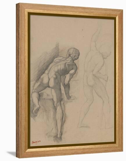 Two Nude Men, 1856-57 (Graphite Pencil on Dark Cream Paper)-Edgar Degas-Framed Premier Image Canvas