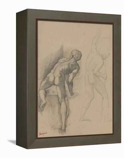 Two Nude Men, 1856-57 (Graphite Pencil on Dark Cream Paper)-Edgar Degas-Framed Premier Image Canvas