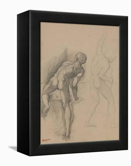 Two Nude Men, 1856-57 (Graphite Pencil on Dark Cream Paper)-Edgar Degas-Framed Premier Image Canvas