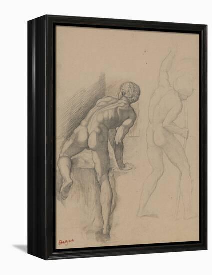 Two Nude Men, 1856-57 (Graphite Pencil on Dark Cream Paper)-Edgar Degas-Framed Premier Image Canvas