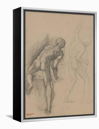 Two Nude Men, 1856-57 (Graphite Pencil on Dark Cream Paper)-Edgar Degas-Framed Premier Image Canvas