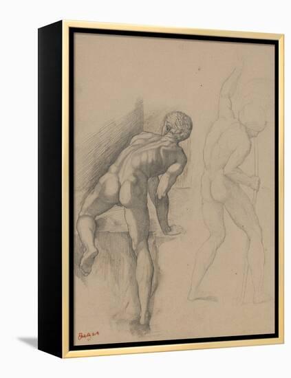 Two Nude Men, 1856-57 (Graphite Pencil on Dark Cream Paper)-Edgar Degas-Framed Premier Image Canvas