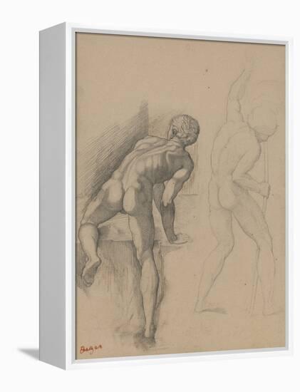 Two Nude Men, 1856-57 (Graphite Pencil on Dark Cream Paper)-Edgar Degas-Framed Premier Image Canvas