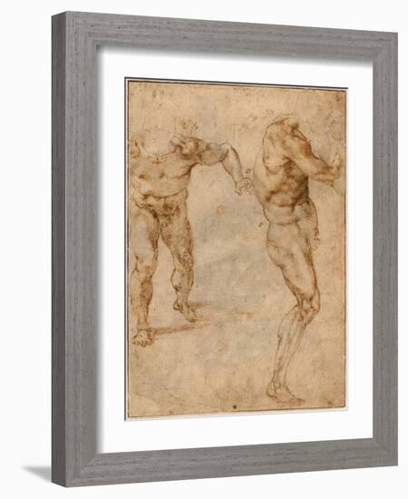 Two Nude Studies of a Man Storming Forward and Another Turning to the Right, C. 1504-Michelangelo Buonarroti-Framed Giclee Print