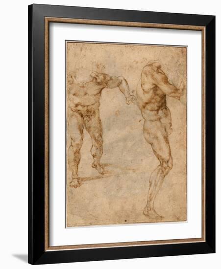 Two Nude Studies of a Man Storming Forward and Another Turning to the Right, C. 1504-Michelangelo Buonarroti-Framed Giclee Print