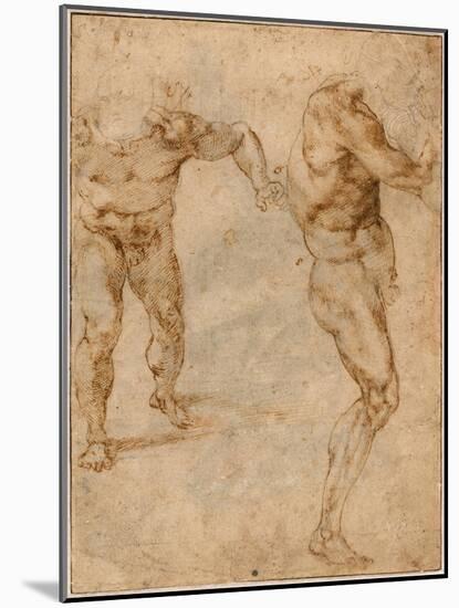 Two Nude Studies of a Man Storming Forward and Another Turning to the Right, C. 1504-Michelangelo Buonarroti-Mounted Giclee Print