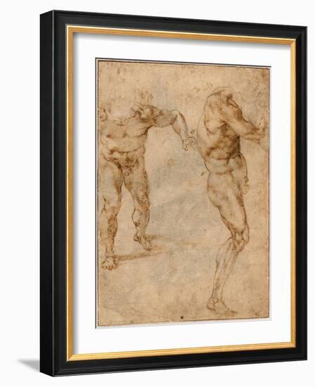 Two Nude Studies of a Man Storming Forward and Another Turning to the Right, C. 1504-Michelangelo Buonarroti-Framed Giclee Print