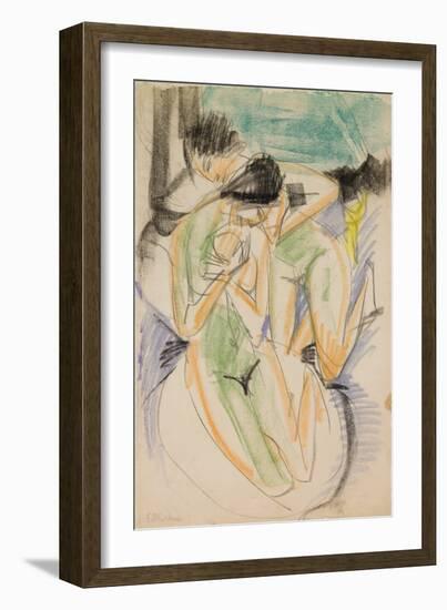 Two Nudes, 1914 (Graphite, Black and Colored Chalk, and Oil Stick)-Ernst Ludwig Kirchner-Framed Giclee Print