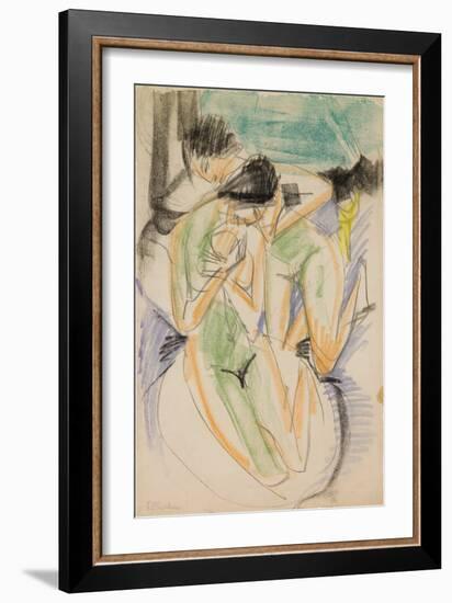 Two Nudes, 1914 (Graphite, Black and Colored Chalk, and Oil Stick)-Ernst Ludwig Kirchner-Framed Giclee Print